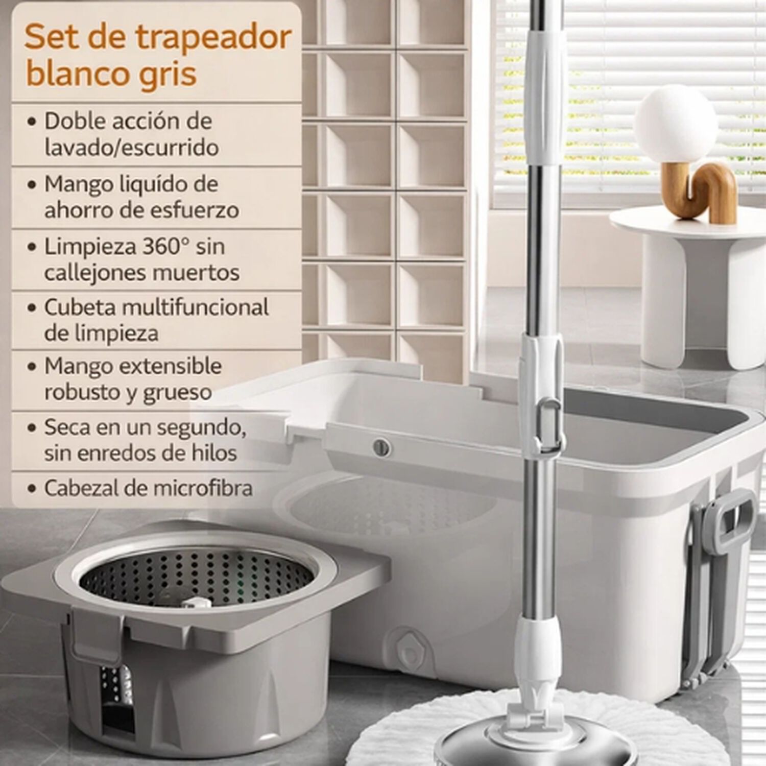 Mopa Giratoria Con Balde De Acero Inoxidable image number 3.0