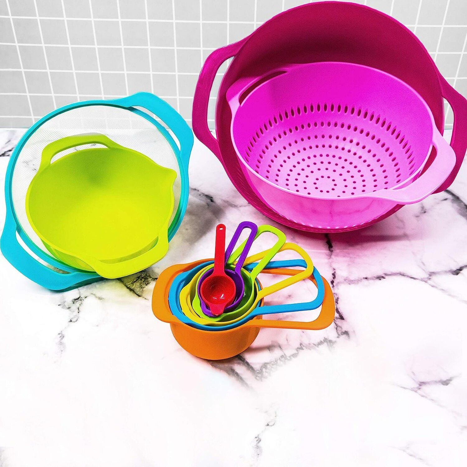 Set 10 Piezas Tazas Medidoras Cernidor Colador Cuencos Cocina image number 3.0