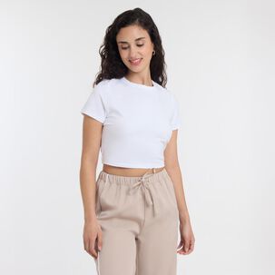 Polera Básica Crop Manga Corta Cuello Redondo Mujer Freedom