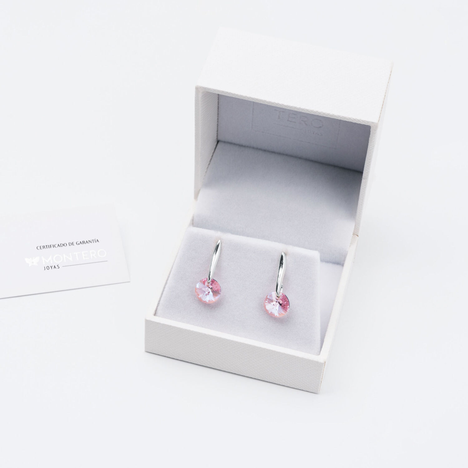 Aros Punto De Luz Plata Italiana 925 Y Cristal Genuino Light Rose image number 2.0