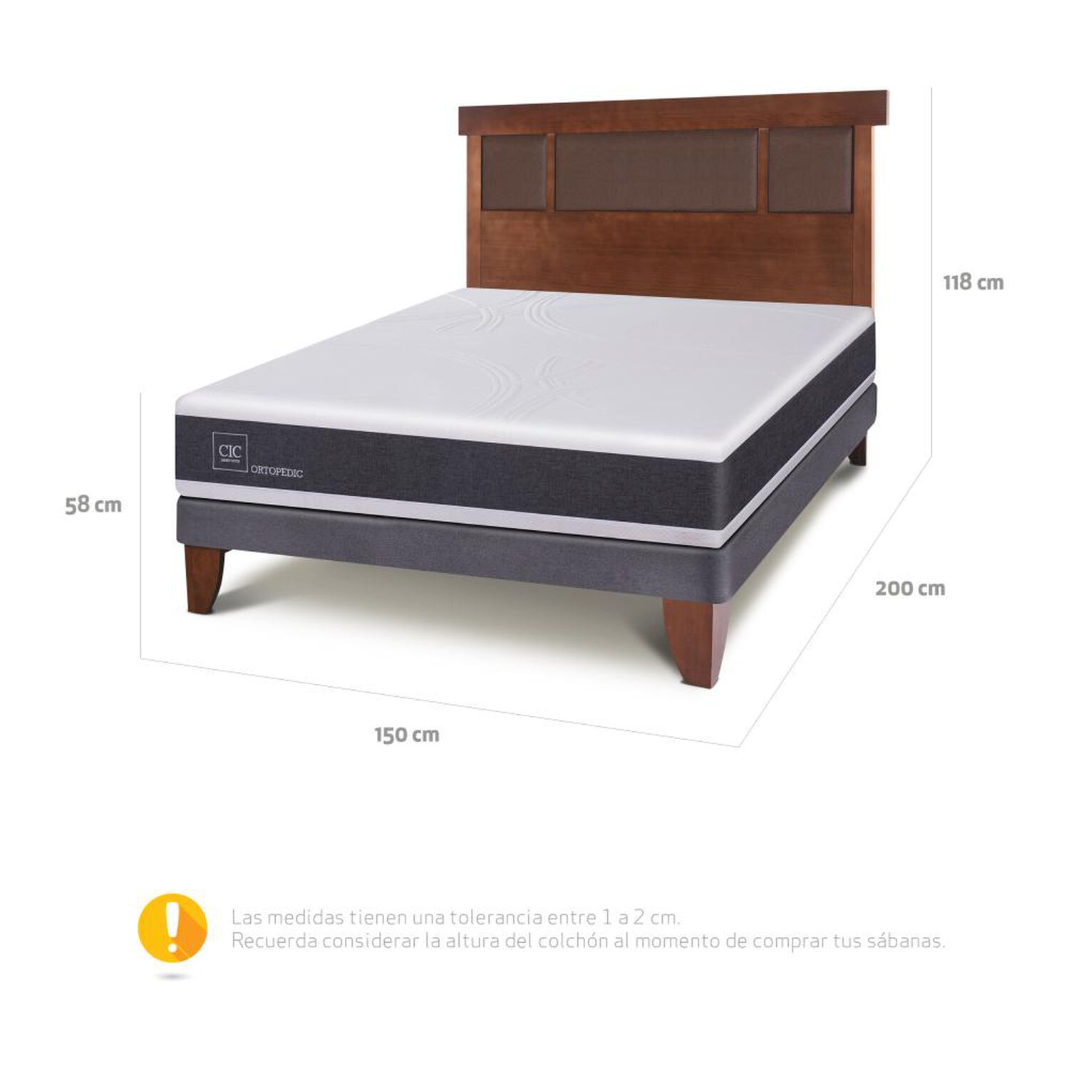Cama Europea Cic New Ortopedic / 2 Plazas / Base Normal + Respaldo image number 2.0