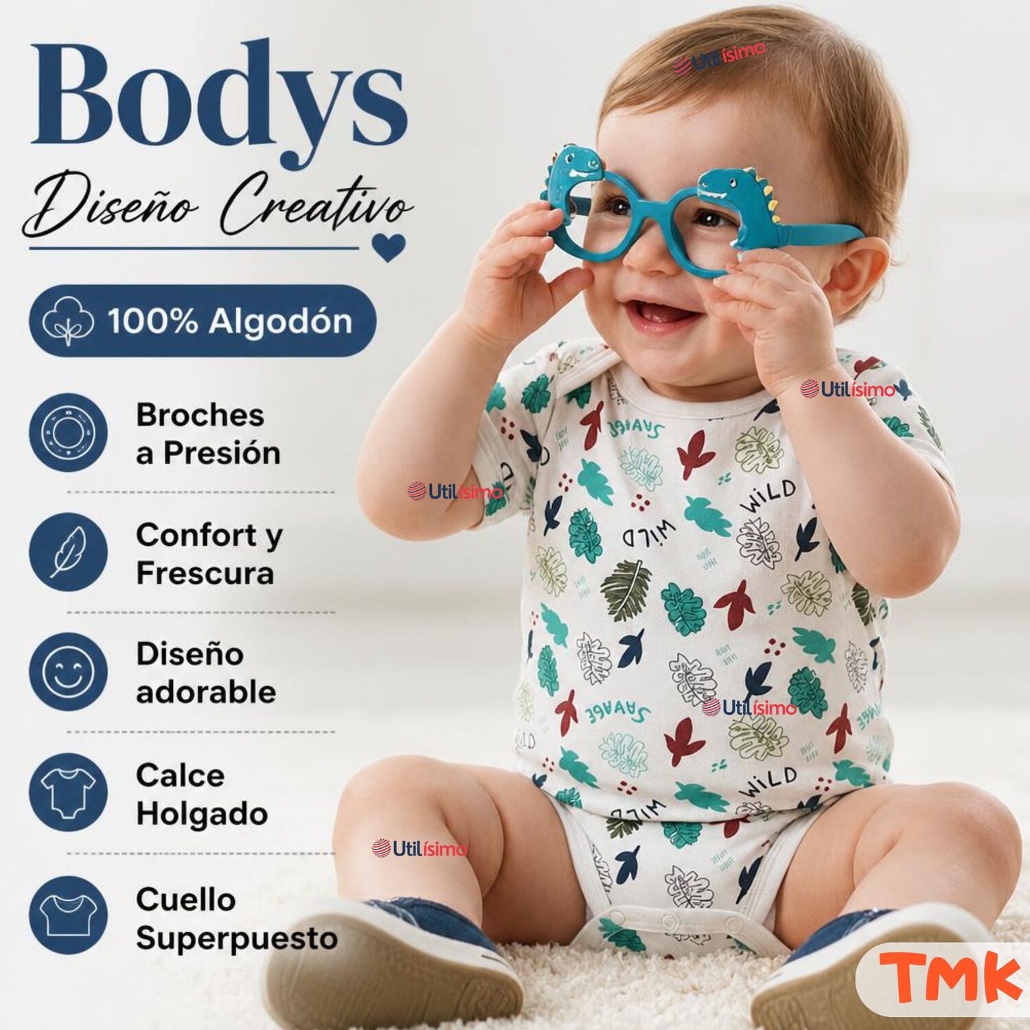 Pack 5 Bodys Manga Corta 100% Algod&oacute;n Tedmimak Ni&ntilde;o Blue Croc Jungle image number 3.0