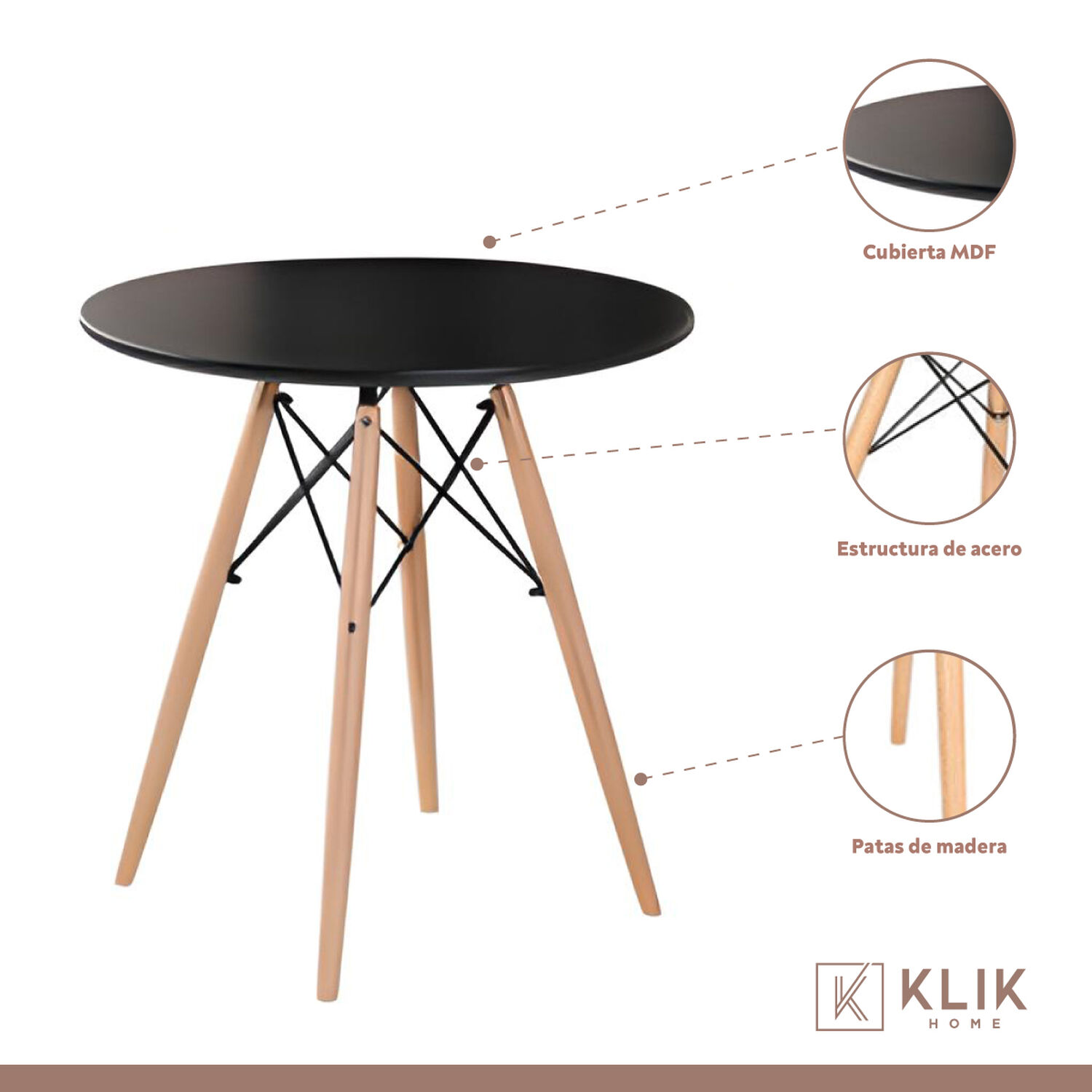 Comedor Mesa Redonda Negra 80cm + 4 Sillas Windsor Negras image number 3.0