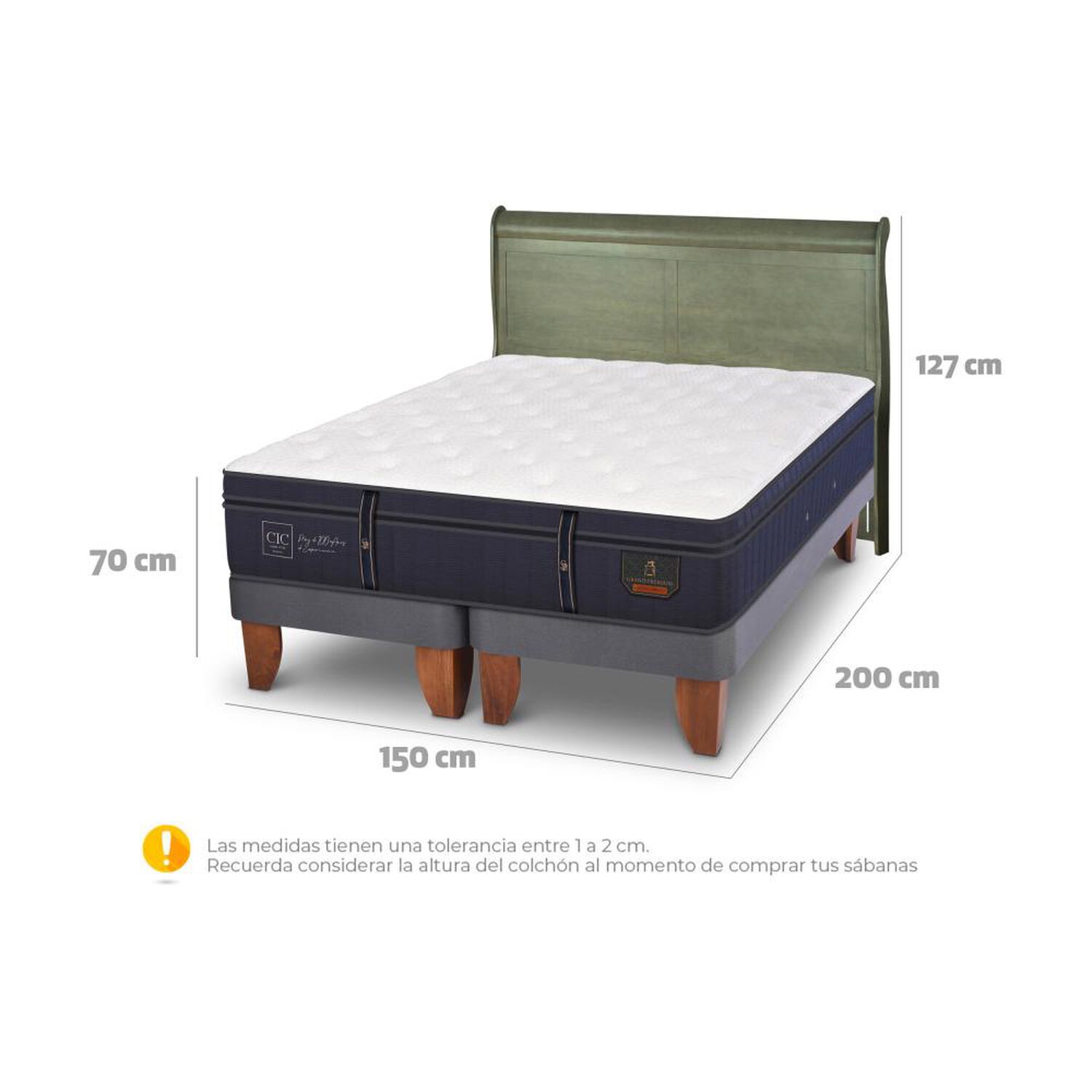 Cama Europea Cic Linea Premium / 2 Plazas / Base Dividida + Respaldo image number 5.0