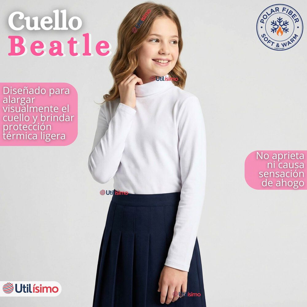 Pack 3 Poleras Camisetas Polar Blanca Primera Capa Cuello Beatle Manga Larga Ni&ntilde;a image number 5.0