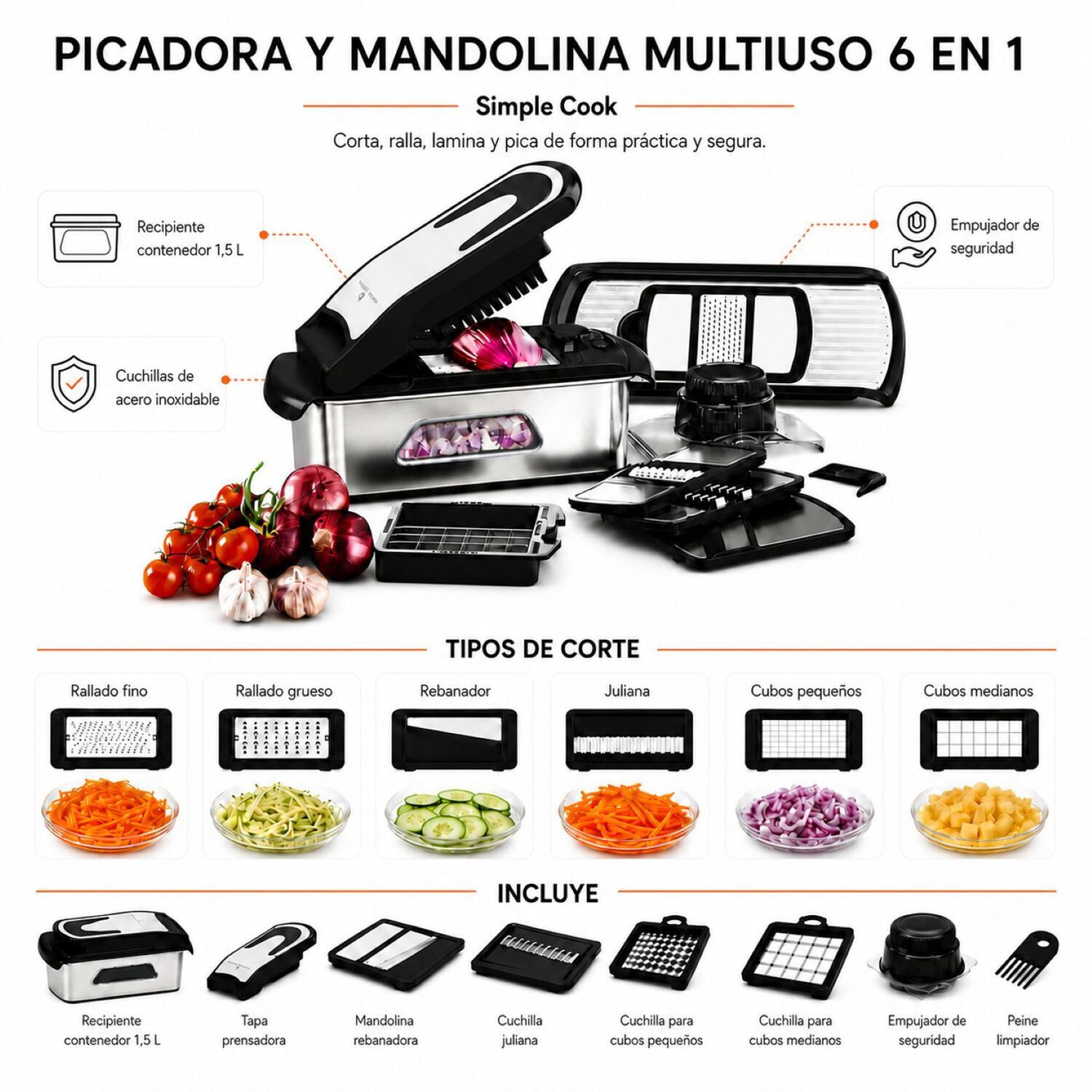 Picadora Multiuso 6 En 1 Simple Cook image number 2.0