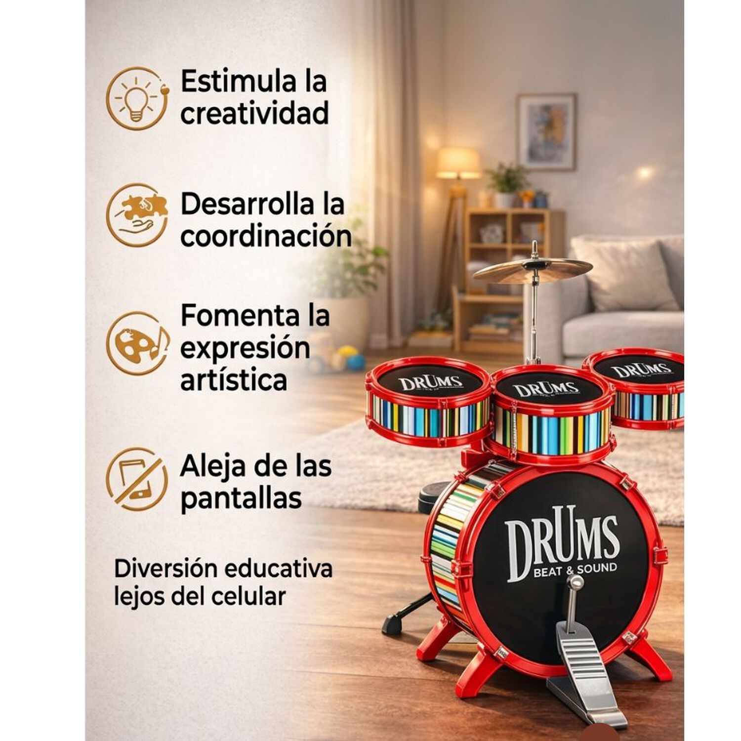 Bater&iacute;a Musical Infantil Jazz Drum 7 Piezas Ni&ntilde;os 3+ A&ntilde;os image number 4.0