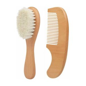 Kit Cepillo Peine Madera Cerdas Suaves Beb&eacute;s Recien Nacidos