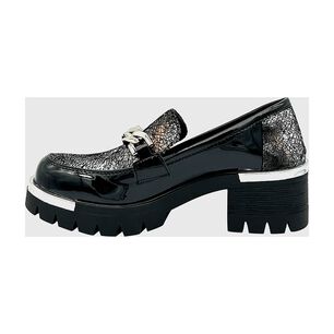 Mocasin Para Mujer Con Taco Y Cadena Negro