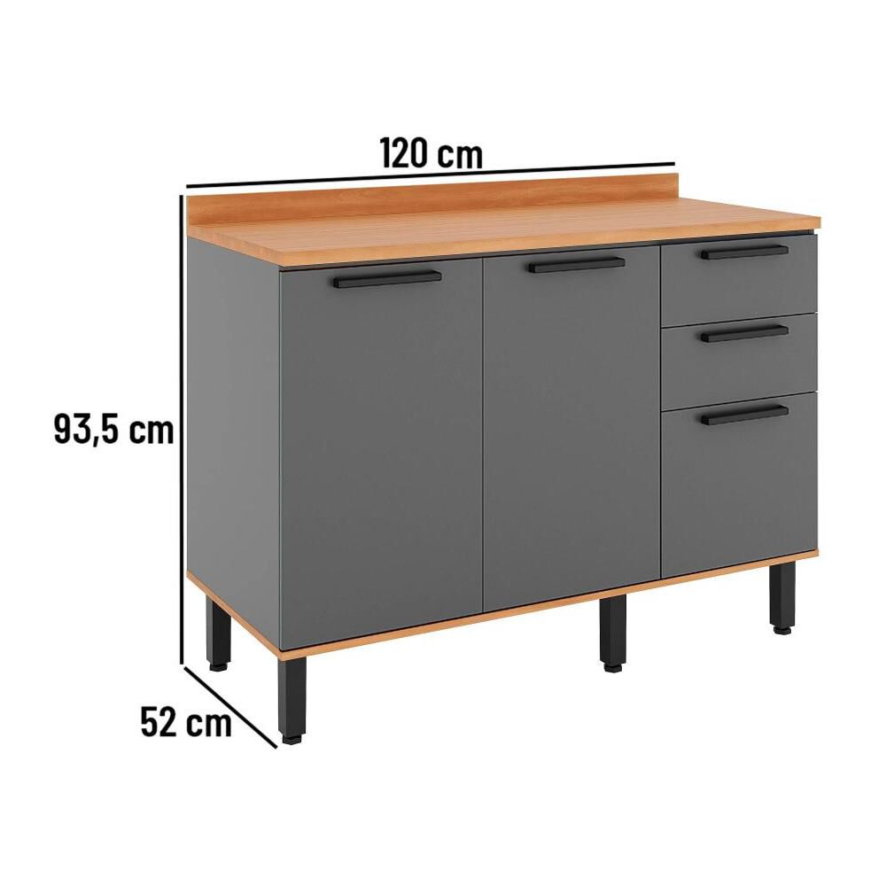 Mueble De Cocina Roca Base De Cocina Casta&ntilde;a Modular / 2 Puertas / 3 Cajones image number 4.0