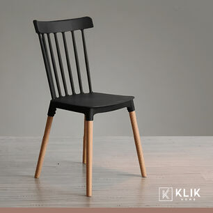 Comedor Mesa Redonda Vidrio 80cm + 4 Sillas Windsor Negras