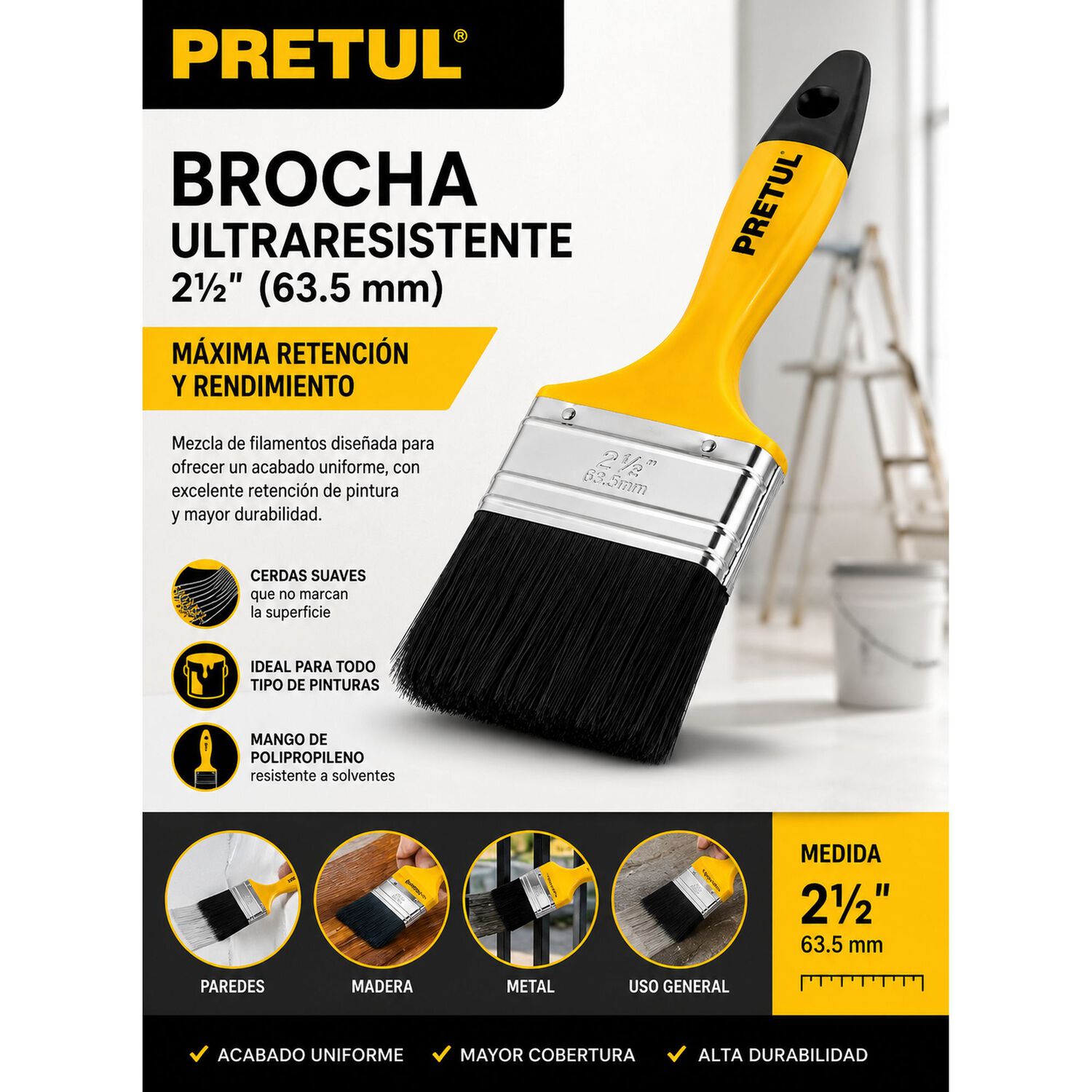 Brocha Para Pintar Ultraresistente 2-1/2(6cm) Pretul image number 2.0