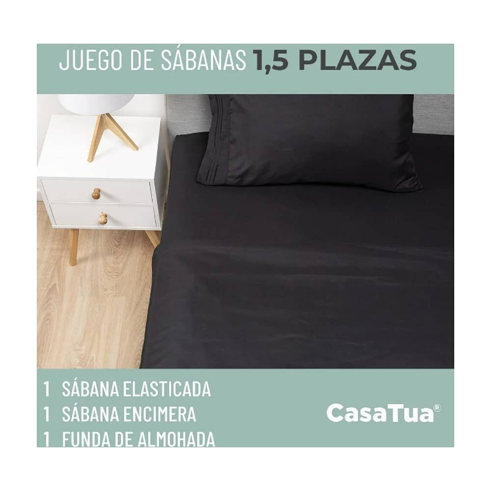 Sabana 1800 Hotel Ultra Suave + Funda Bordada. 1.5 Plazas Negro image number 2.0