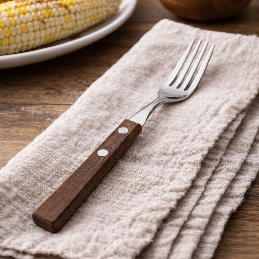Set 6 Tenedores Acero Inoxidable Cubiertos Madera Tenedor image number 3.0
