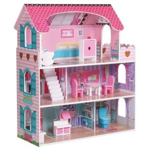 Casa De Mu&ntilde;ecas Cl&aacute;sica De Madera Rosada Con Accesorios