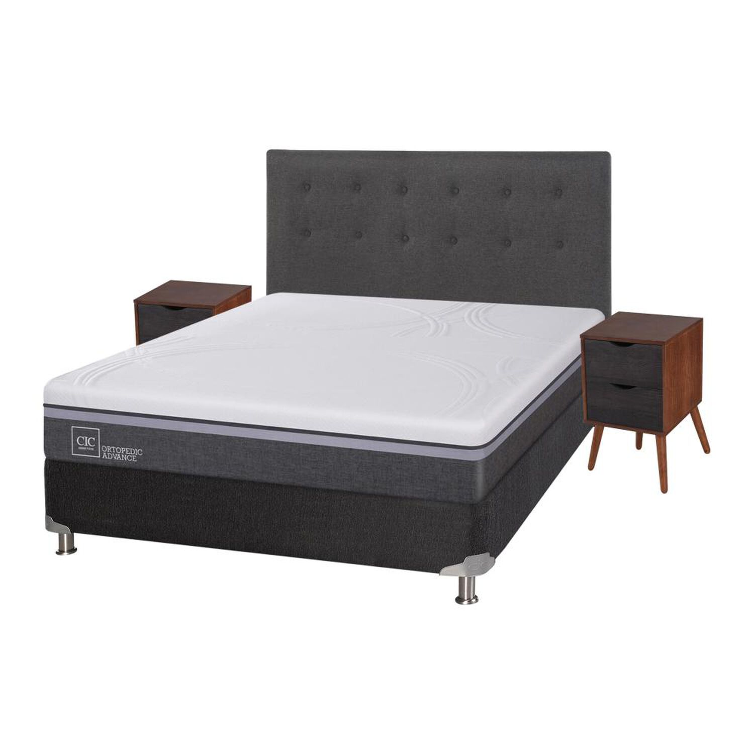 Box Spring Cic Ortopedic / 2 Plazas / Base Normal  + Set De Maderas image number 1.0