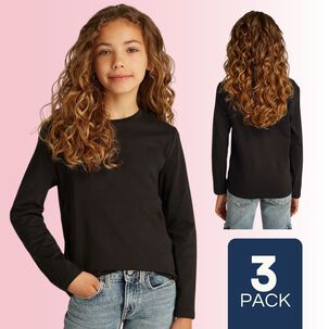 Pack 3 Camisetas Algod&oacute;n Mnga Larga Polera Ni&ntilde;a Primera Capa