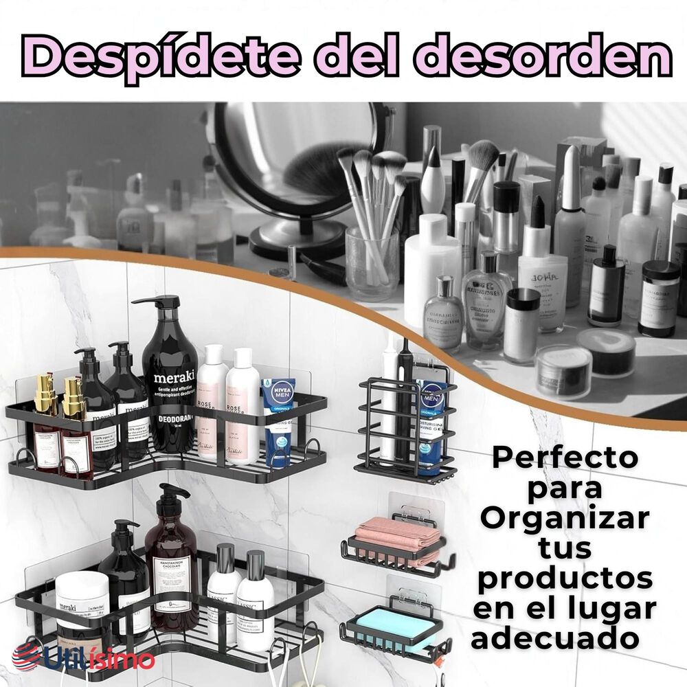 Set Organizador Esquinero Baño 5 Piezas Acero Inoxidable Instalación Adhesiva image number 4.0