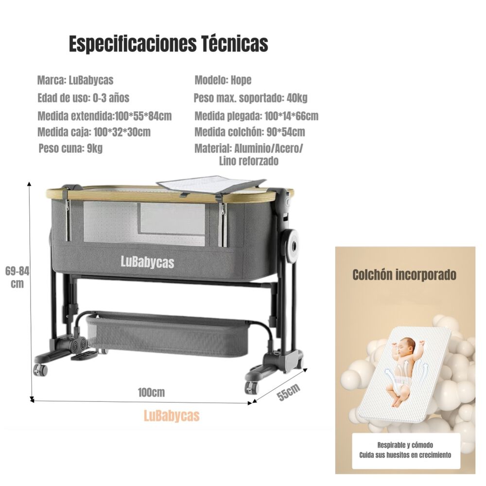 Cuna Colecho Con Mudador Colch&oacute;n Mosquitero Lubabycas Rosada image number 2.0