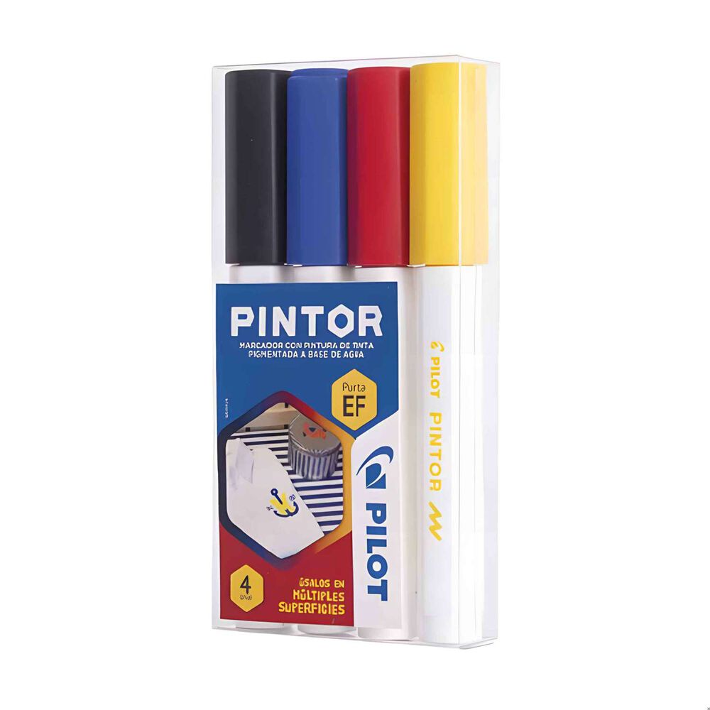 Set Marcador Pintor Extra Fino 4un Negro, Rojo, Azul, Amarillo - Pilot image number 0.0