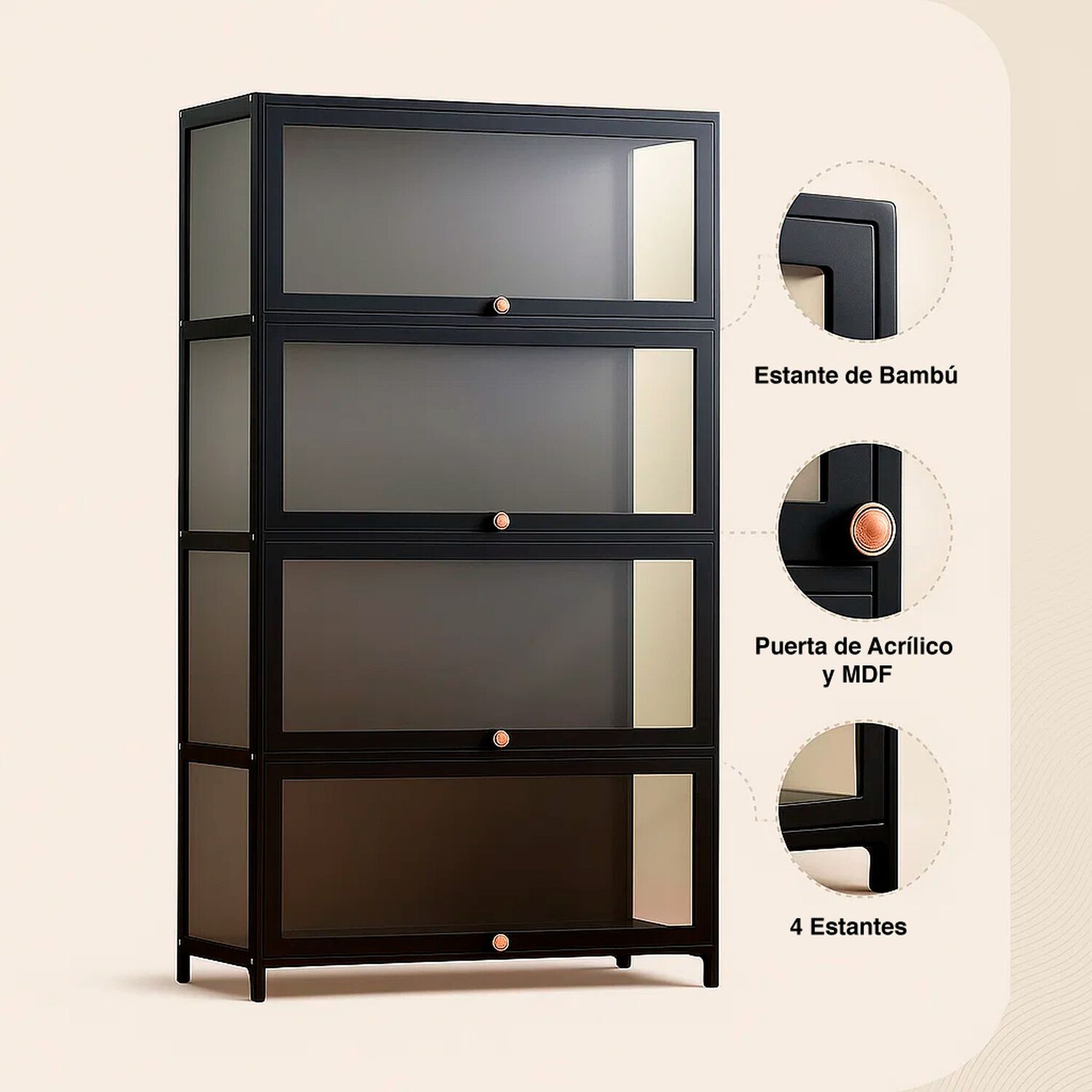 Vitrina Bambooglass 4 Niveles 80x32x140 - Negro image number 4.0
