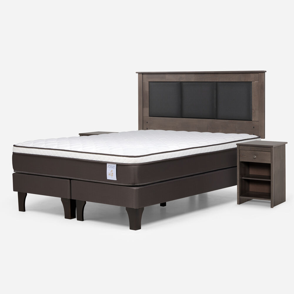 Cama Europea Rosen New Style 4 Plus / 2 Plazas / Base Dividida  + Set Maderas Rachel Gris image number 1.0