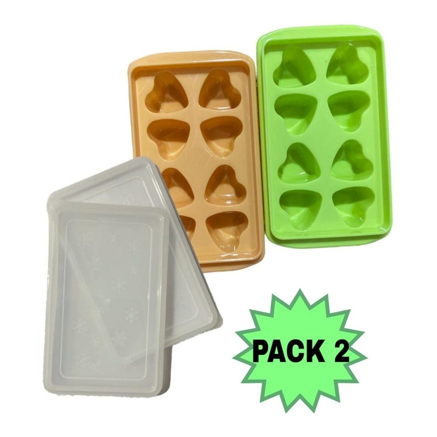 Moldes Pl&aacute;stico Coraz&oacute;n 8 Cubos Hielo Naranja Verde image number 1.0