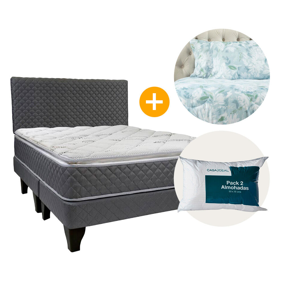 Cama Europea Celta Mediterraneo Plus / 2 Plazas / Base Dividida+ Plumón Calma + Pack 2 Almohadas image number 0.0