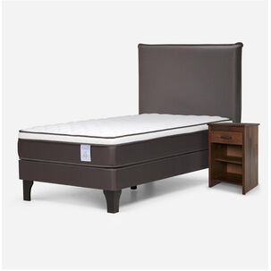 Cama Europea Rosen New Style 4 Plus / 1.5 Plazas / Base Normal  + Set Maderas Maurice Chocolate