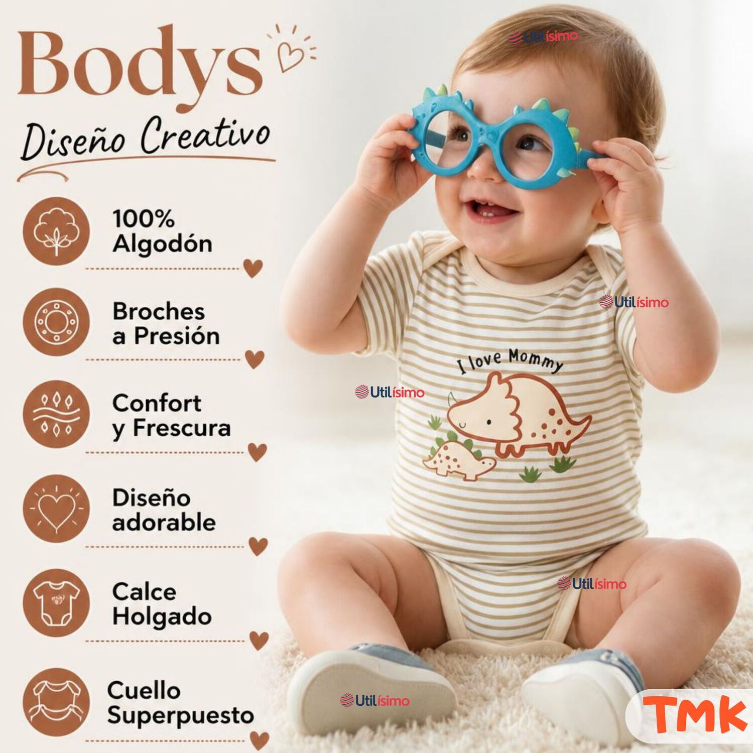 Pack 5 Bodys Manga Corta 100% Algod&oacute;n Tedmimak Ni&ntilde;o Dino Explorer image number 3.0