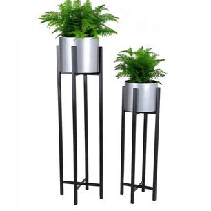 Set 2 Maceteros Con Pedestal Plateados