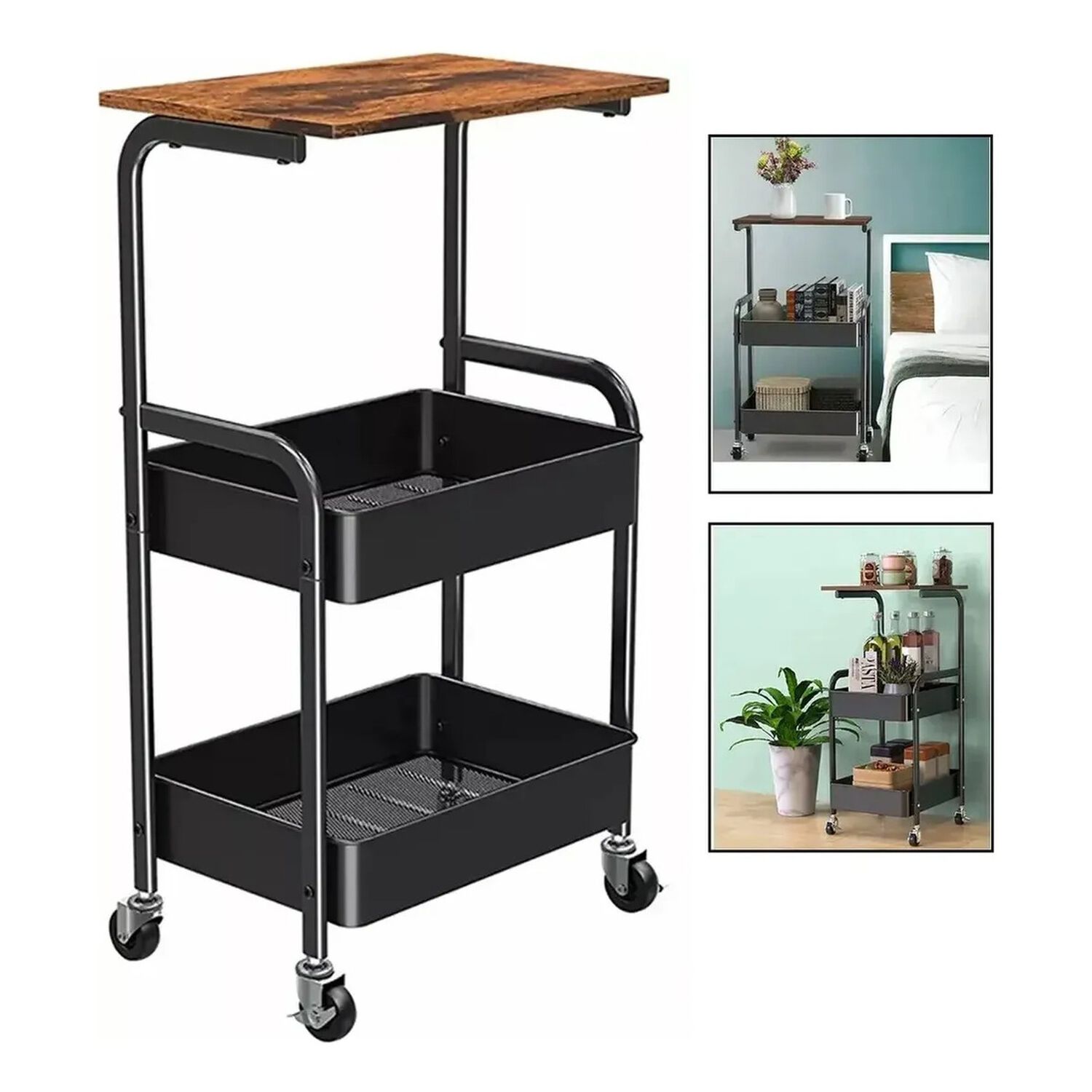 Carro Organizador 3 Niveles Con Ruedas Living Cocina Dorm Caf&eacute; Con Negro image number 2.0