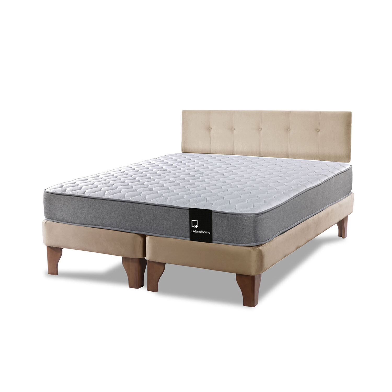 Cama Europea Zen Best Tela Velvet Beige 2 Plazas + Respaldo image number 1.0