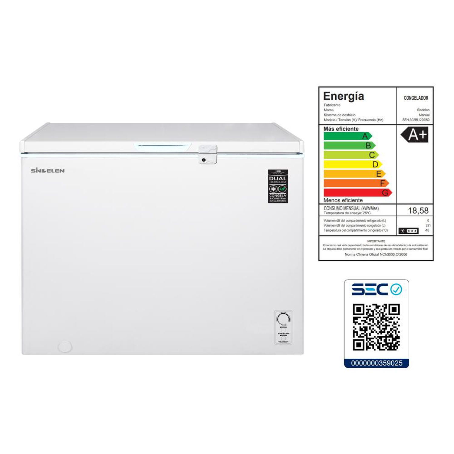 Freezer Horizontal Sindelen SFH-302BL / Fr&iacute;o Directo / 300 Litros / A+ image number 3.0