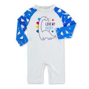 Traje De Ba&ntilde;o Enterito Manga Larga Ni&ntilde;o Jump Kids Blanco Dinosaurio