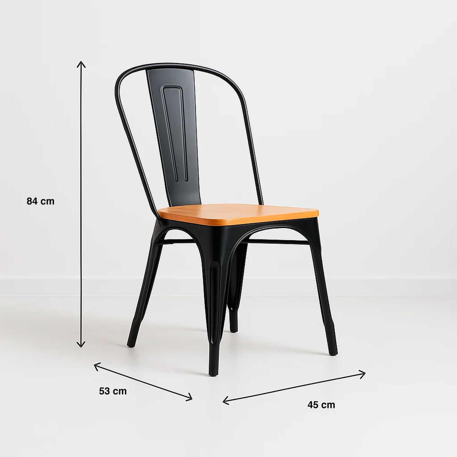 Pack De 4 Sillas Tolix Con Asiento De Madera Clara - Negras image number 3.0