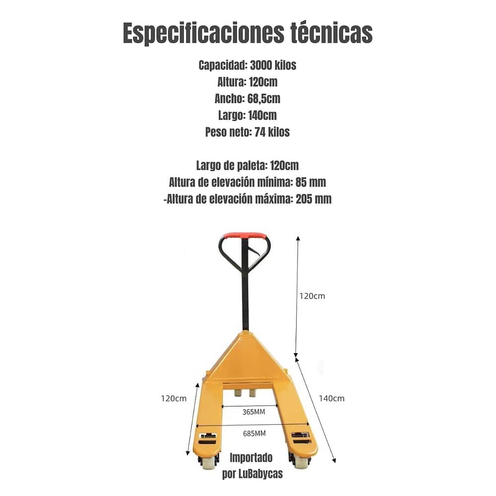 Transpaleta Manual 3000 Kilos 685mm By Lubabycas image number 0.0