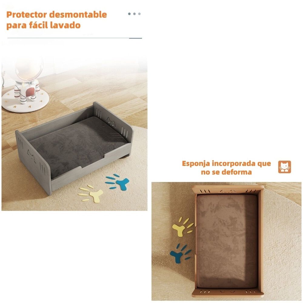 Cama Para Mascotas Madera Con Colch&oacute;n 50x70cm By Lubabycas image number 4.0
