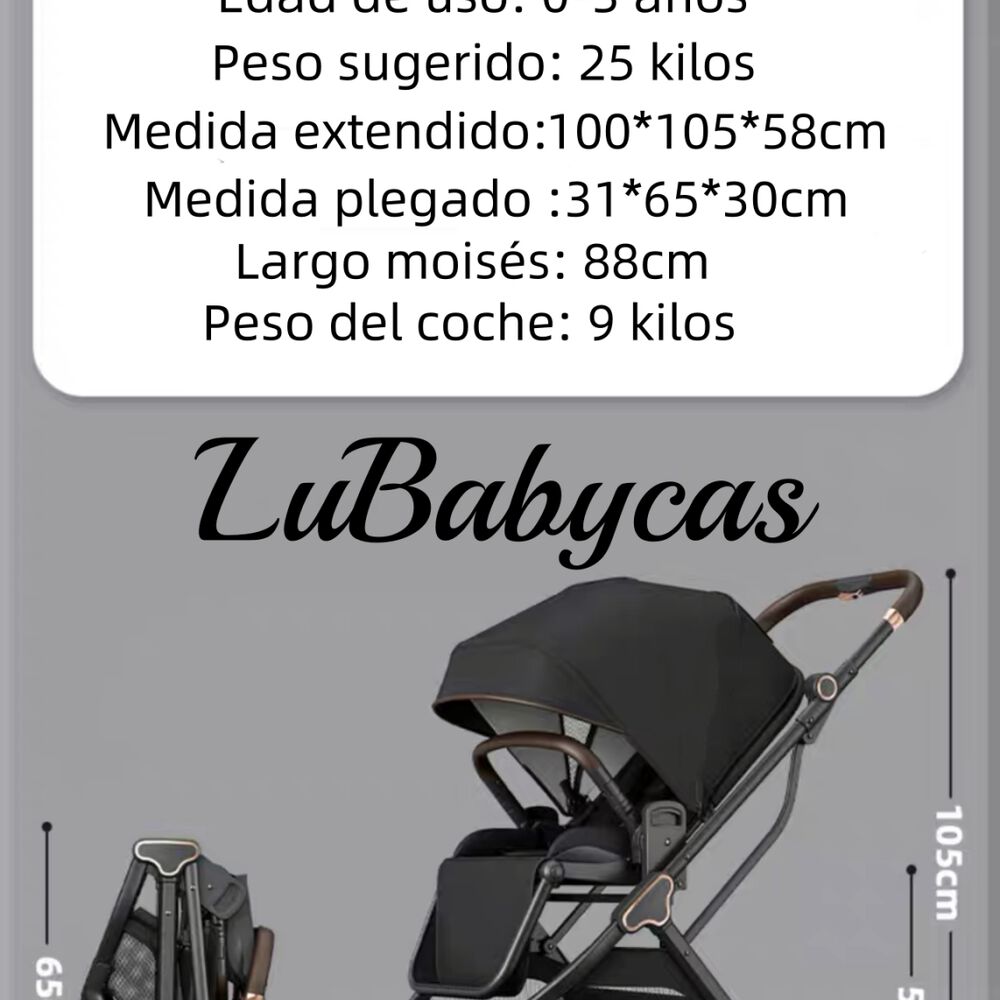 Coche De Paseo Modo Apego Y Panorámico Lubabycas Negro image number 3.0