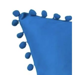 Funda De Cojines Con Pompones. Medida 45x45. Terciopelo. Celeste