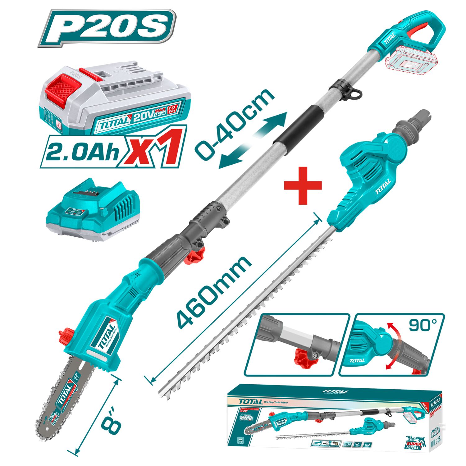 Podador Cortasetos 20v 2 En 1 Con Bater&iacute;a Y Cargador Total image number 4.0