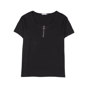 Polera Lisa Con Cierre Manga Corta Cuello Redondo Mujer Lesage