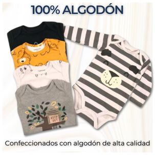 Pack 5 Bodys Ni&ntilde;o Manga Larga Tedmimak 100% Algod&oacute;n Teddy Bears