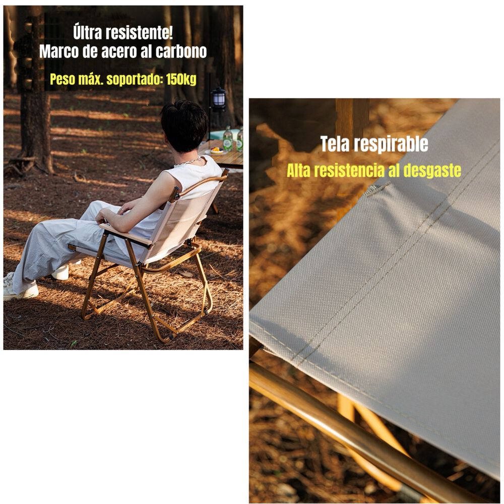Silla Plegable Camping Con Bolsillo Playa Picnic Beige Kemi image number 3.0