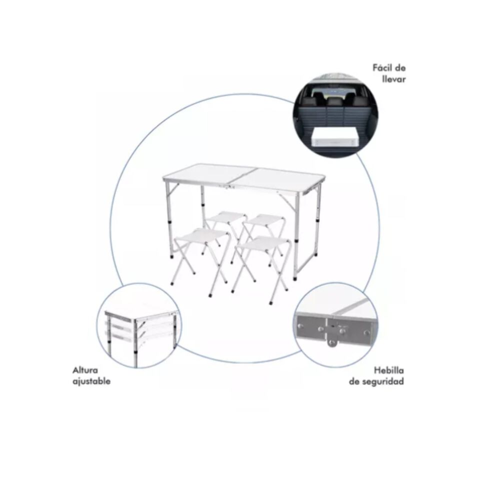 Mesa Plegable Port&aacute;til 4 Sillas De Aleaci&oacute;n Aluminio Camping image number 9.0
