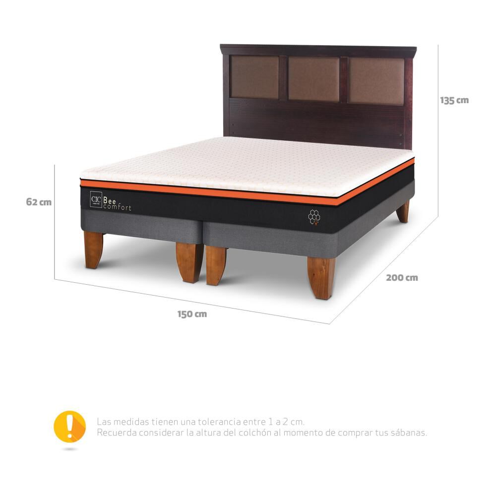 Cama Europea Cic Bee Comfort / 2 Plazas / Base Dividida + Respaldo image number 2.0
