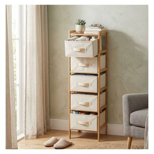 Cajonera Organizador Multiuso 5 Cajones Tela Madera
