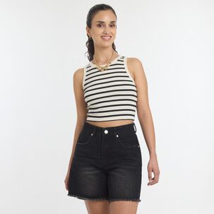 Polera Crop Rayas Marineras Sin Mangas Cuello Redondo Mujer Freedom