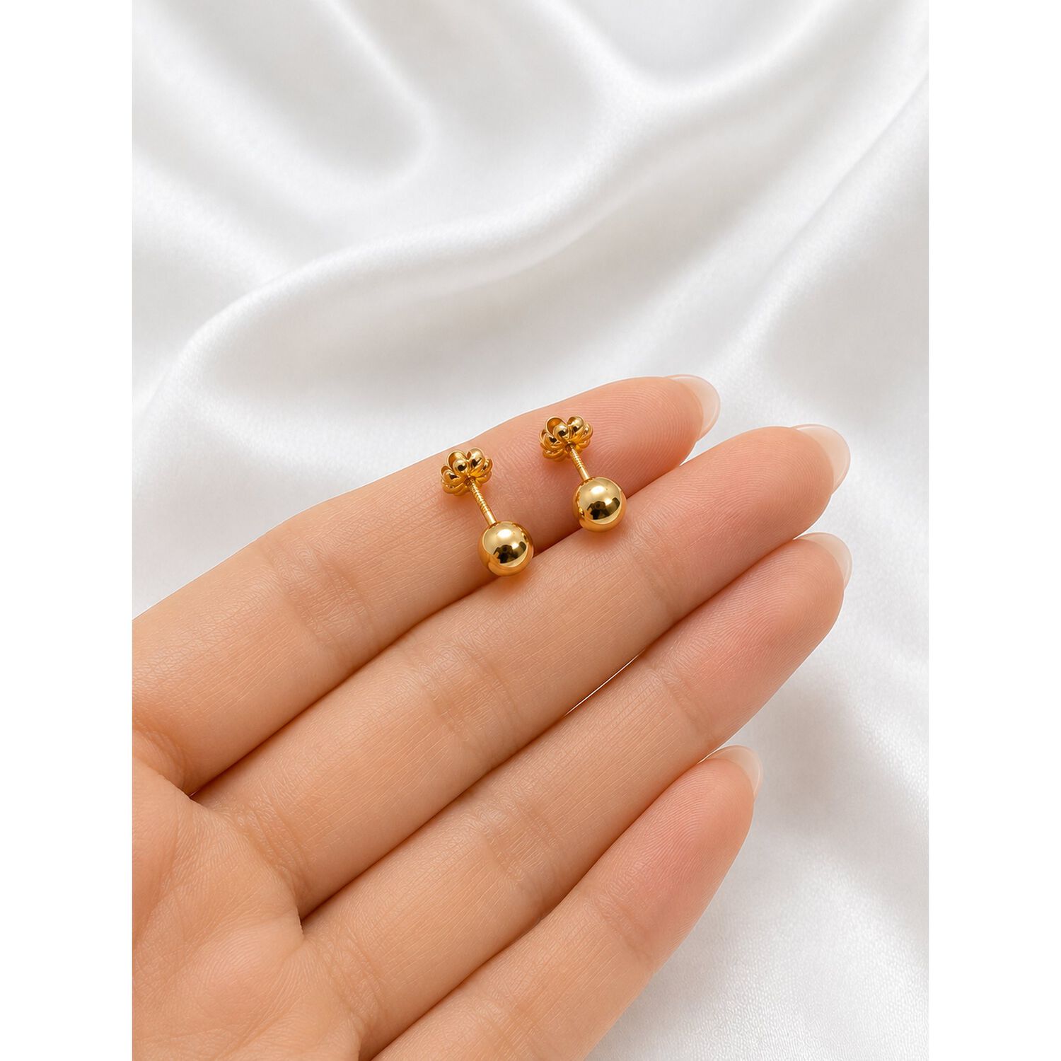 Aros Bolita 7mm N5 Oro 18k 1gr Juvenil Mujer Hipoalerg&eacute;nico Dorado image number 2.0