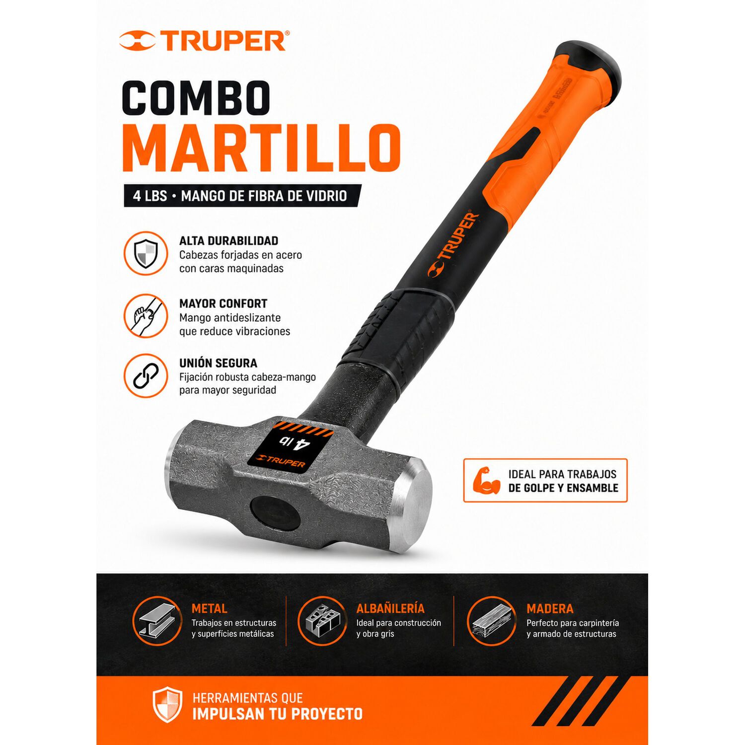 Combo Martillo 4 Lbs. Mango De Fibra Vidrio Truper image number 3.0